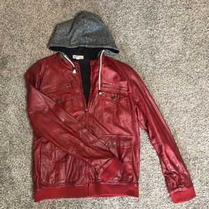 Red Faux Leather Zip Up Jacket